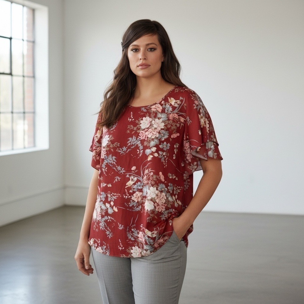 Floral CrissCross Strappy Back Blouse2XLBoho Red Floral Top Spring Summer Style